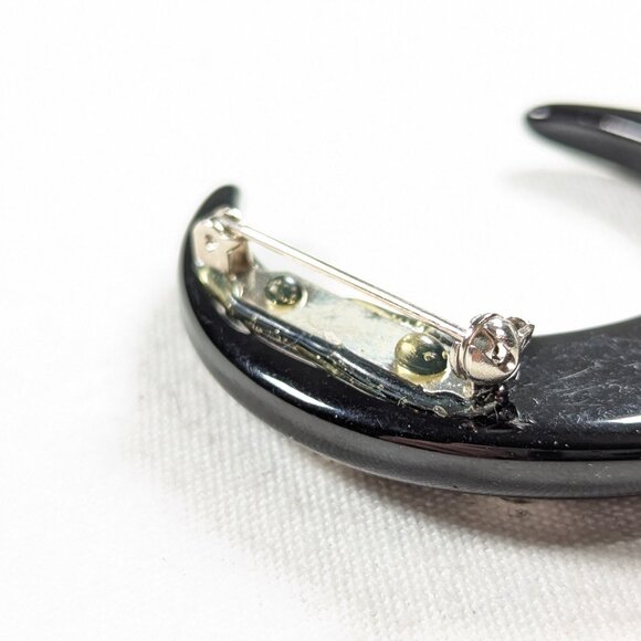 Vintage black moon brooch, waxing crescent moon wiccan pagan witch jewelry - Picture 3 of 4